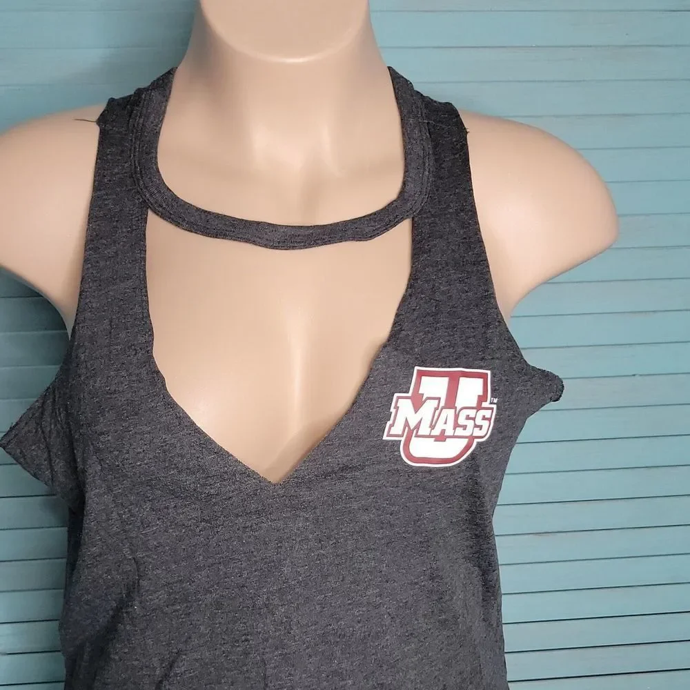 Victoria's Secrets Pink UMass Tank Top Sleeveless Blouse Shirt Sz L Gray